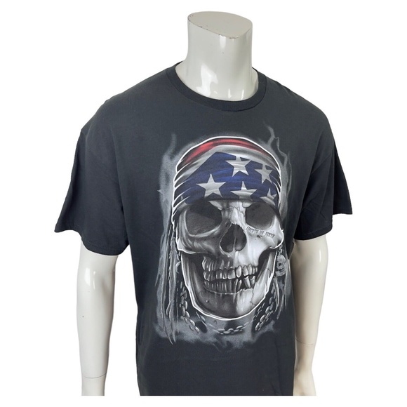 Delta Mens XL Pro Weight Black Crew-neck Biker T-Shirt Skull Liberty Or Death - Picture 7 of 10